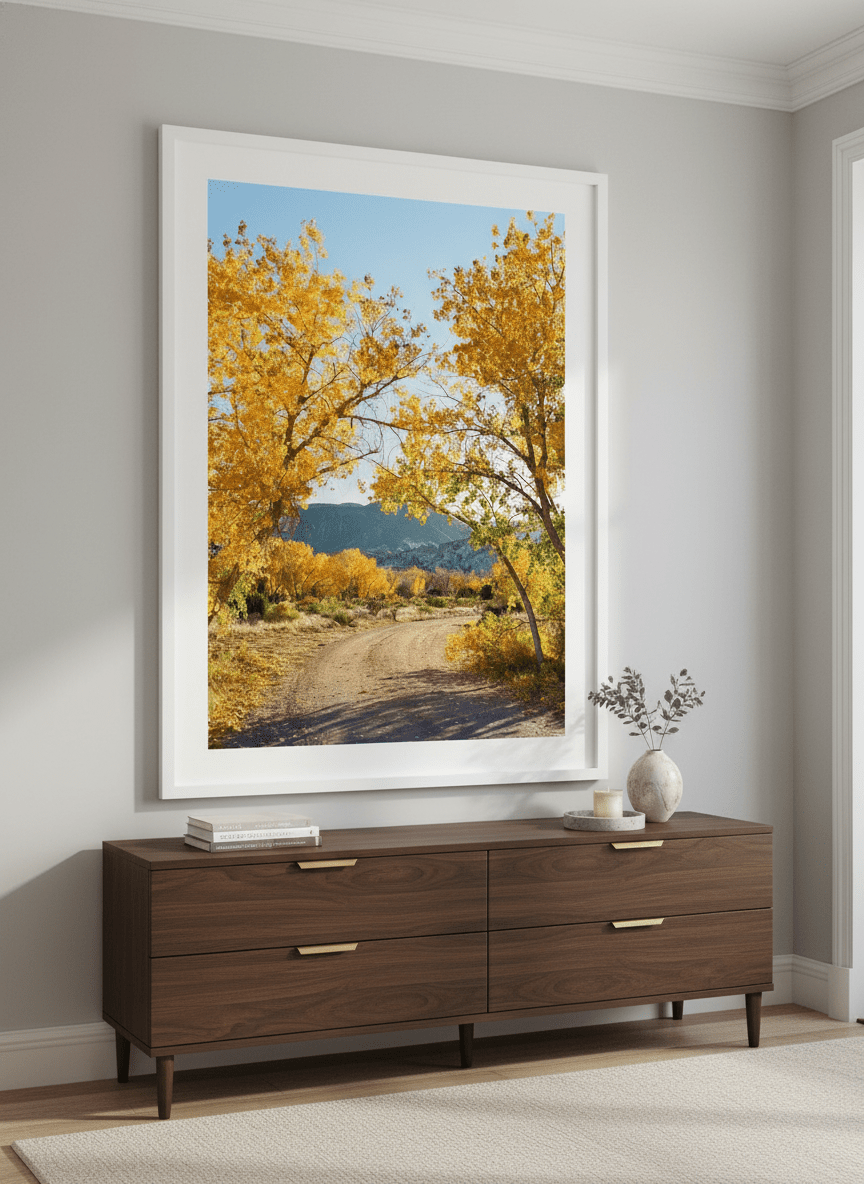 Monumental artwork centred on a feature wall in a luxe interior