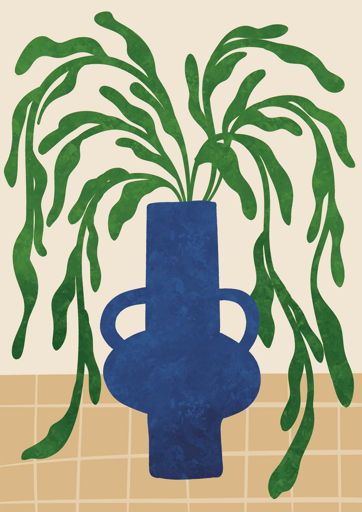 Abstract Blue Leaf Water Vase - Style My Wall