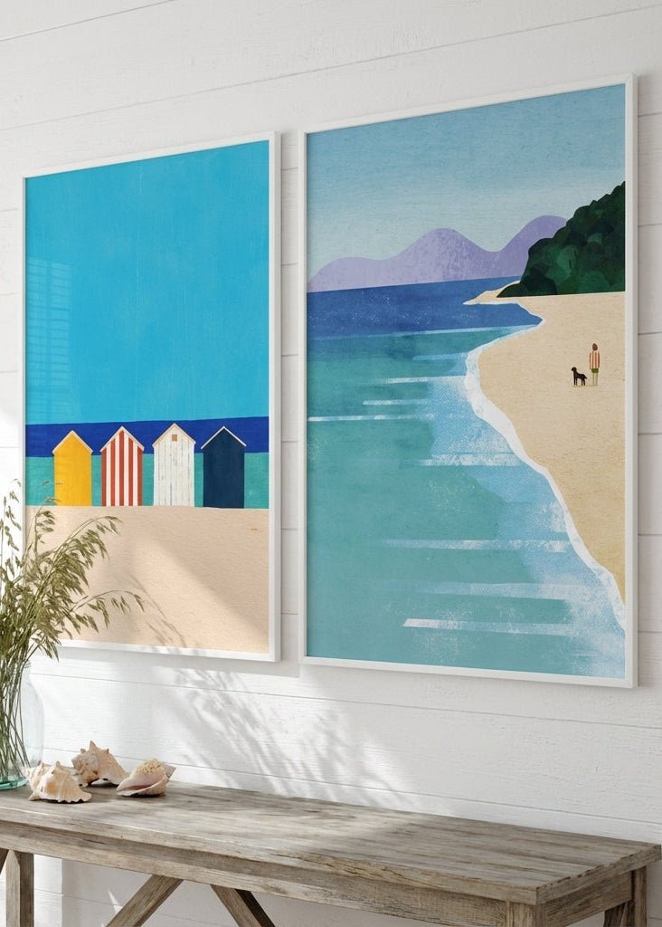 Abstract Brighton Beach Boxes by the Sea Set of 2 by Henry Rivers