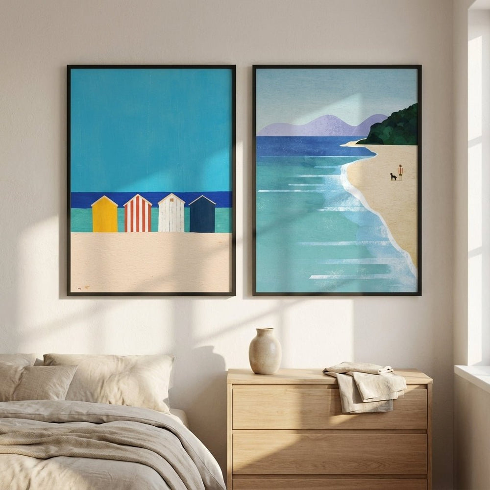 Abstract Brighton Beach Boxes by the Sea Set of 2 by Henry Rivers wall - art - picture - poster