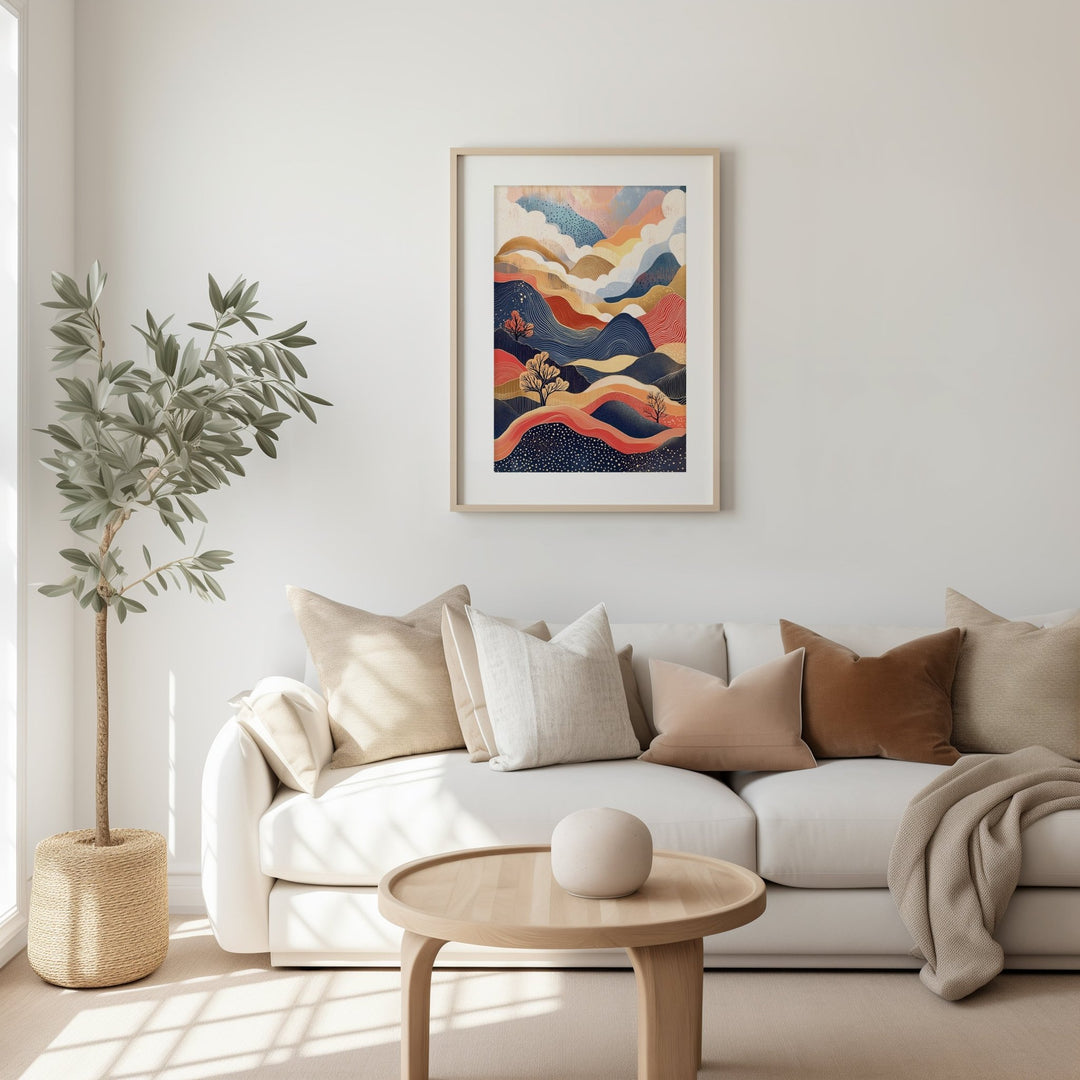 Abstract Fantasy Japanese Hills,gallery wall,timber border