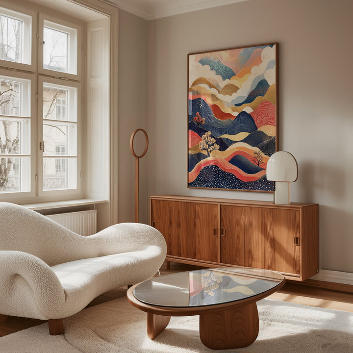 Abstract Fantasy Japanese Hills,gallery wall,timber border