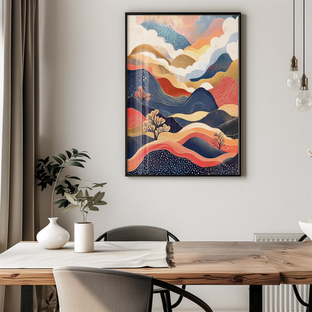 Abstract Fantasy Japanese Hills,gallery wall,timber border