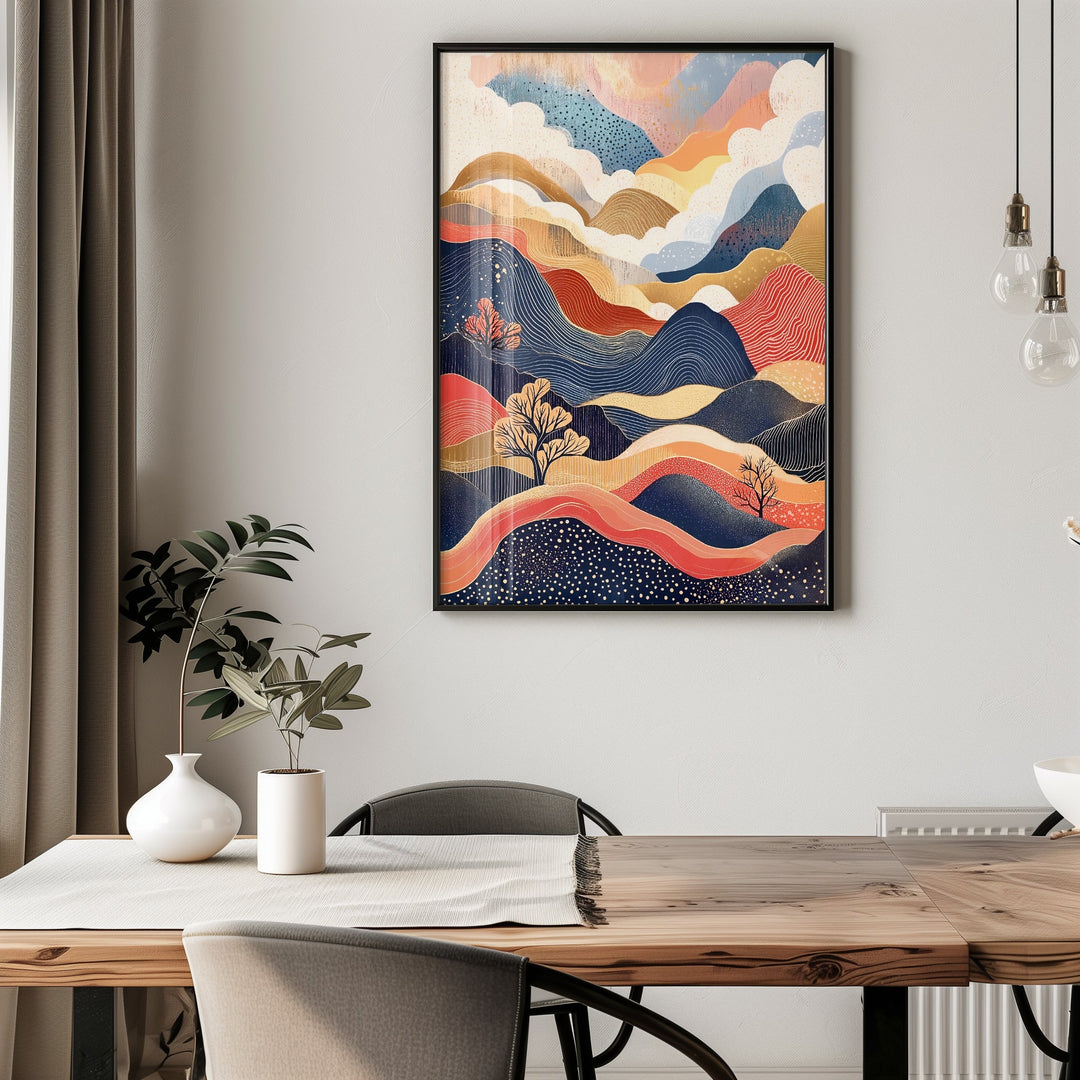 Abstract Fantasy Japanese Hills,gallery wall,timber border