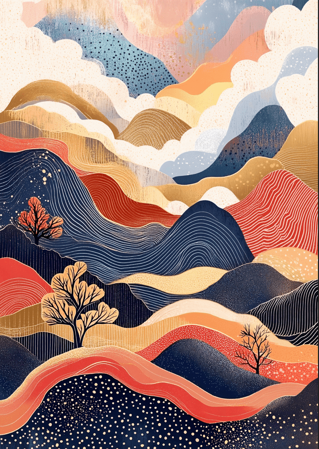 Abstract Fantasy Japanese Hills,frame