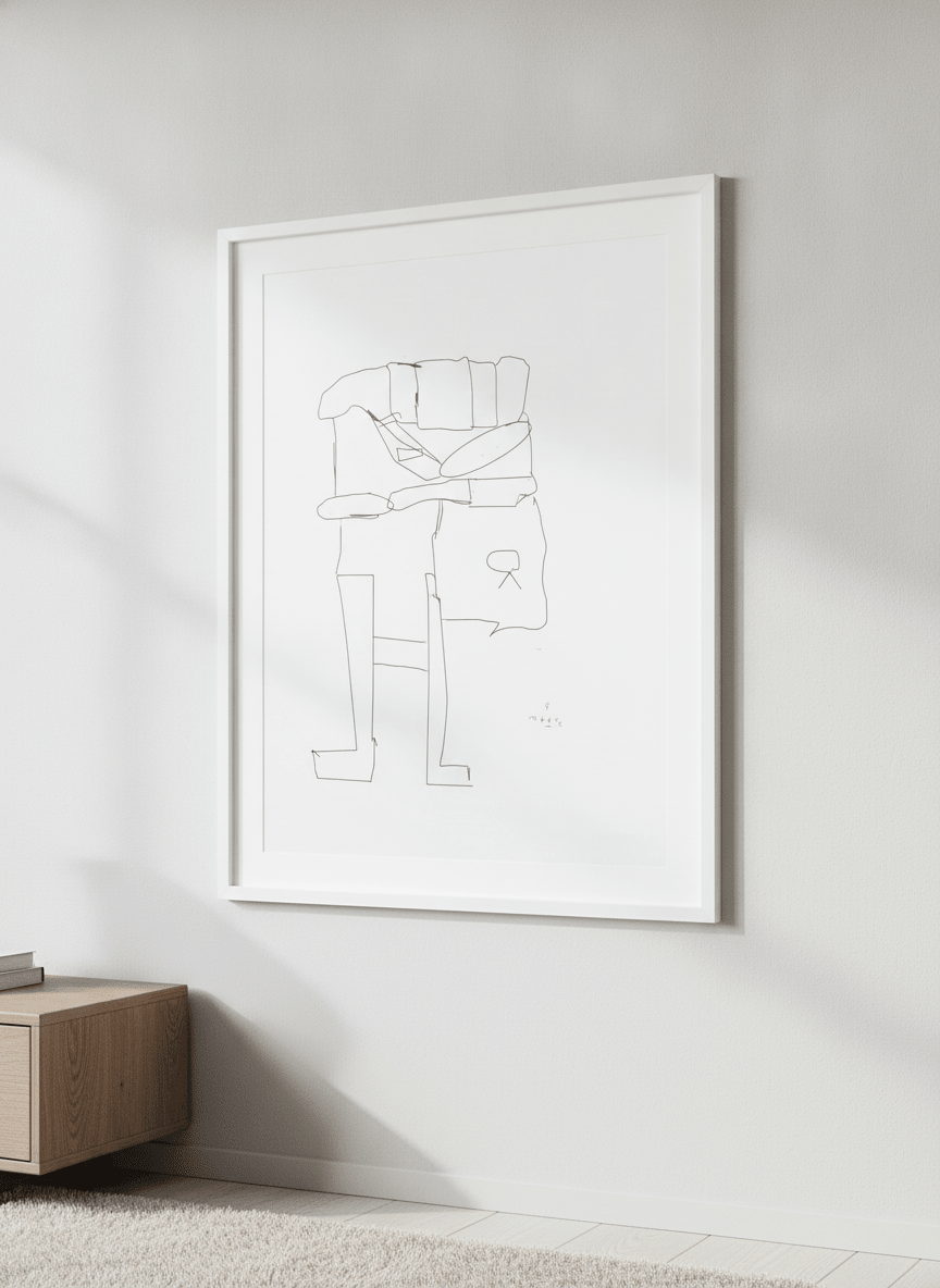 Modern wall art styled above a sofa in a neutral living room