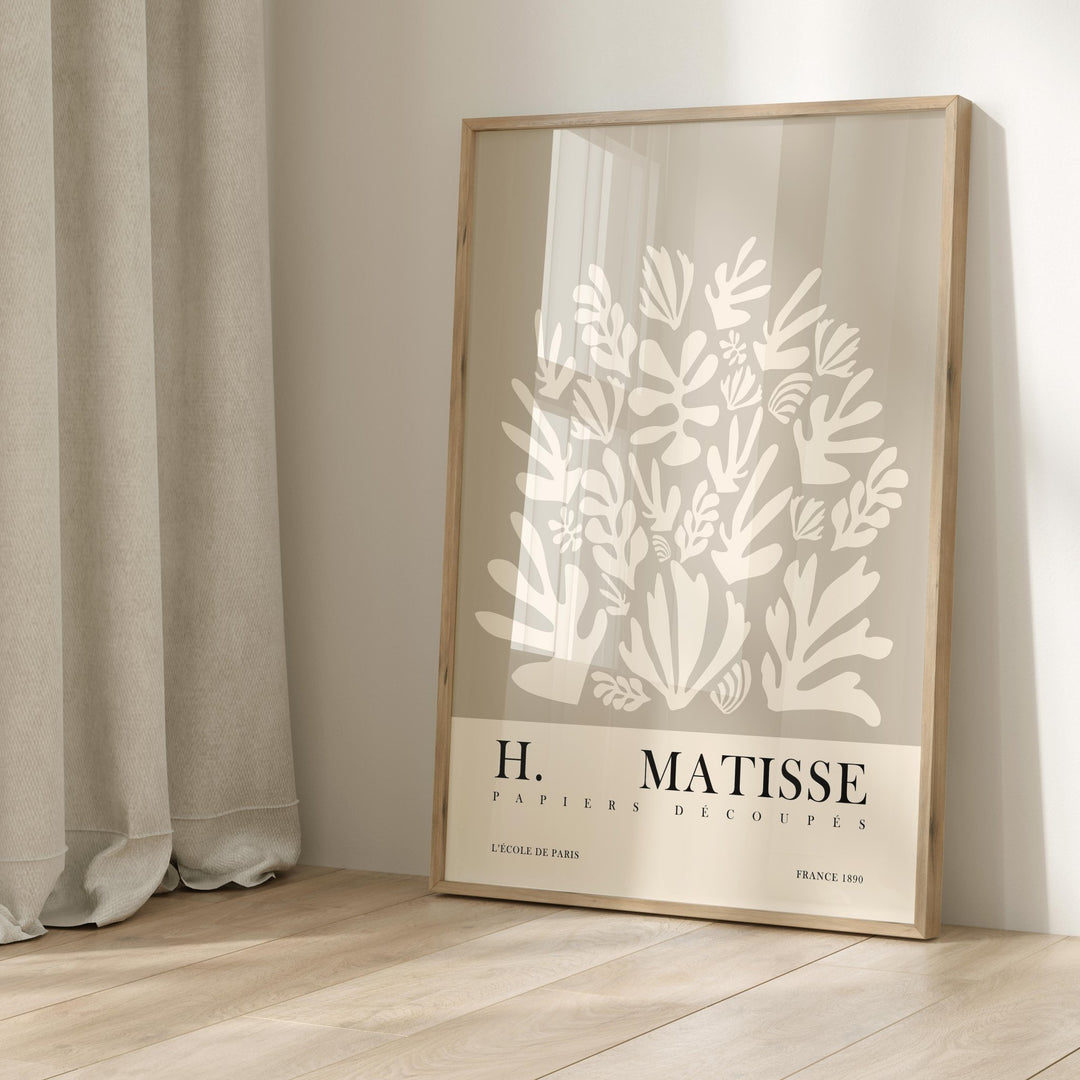 Abstract Grey Beige Coral Leaf Art Prints by Henri Matisse - Style My Wall