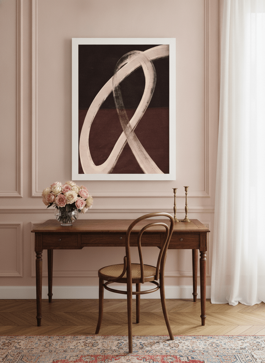 Modern wall art print styled on the wall in a Parisian home office