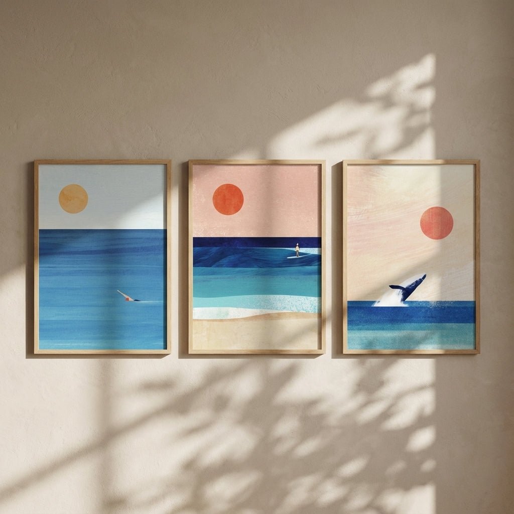 Abstract Sunset Swim Surf Trio by Henry Rivers wall - art - picture - poster