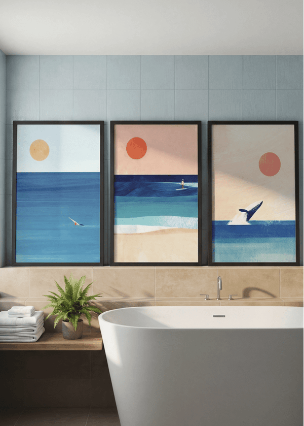 Abstract Sunset Swim Surf Trio by Henry Rivers