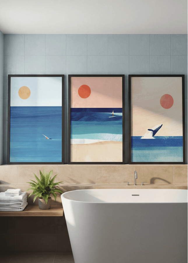 Abstract Sunset Swim Surf Trio by Henry Rivers