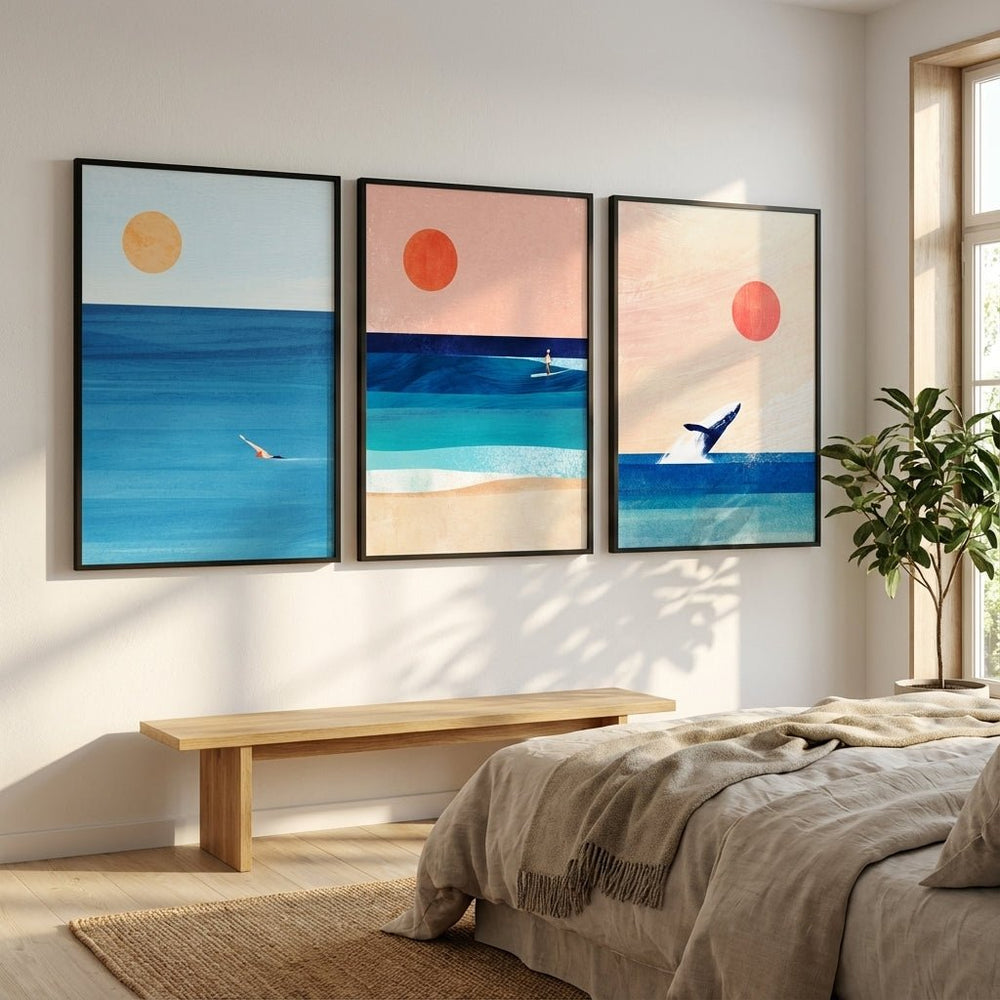 Abstract Sunset Swim Surf Trio by Henry Rivers wall - art - picture - poster