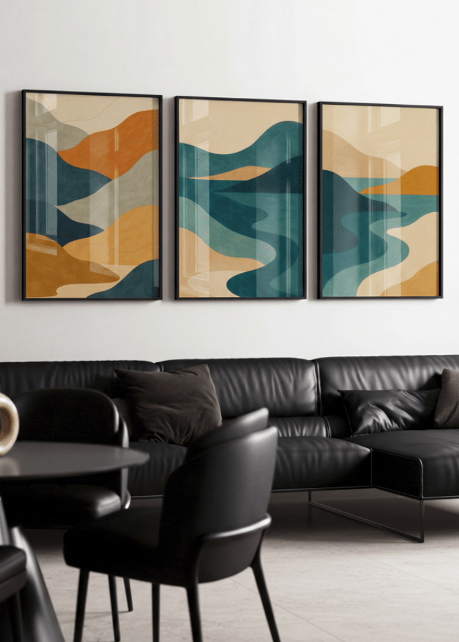 Abstract Trio Coastal Illustration Sunset Prints wall - art - picture - poster