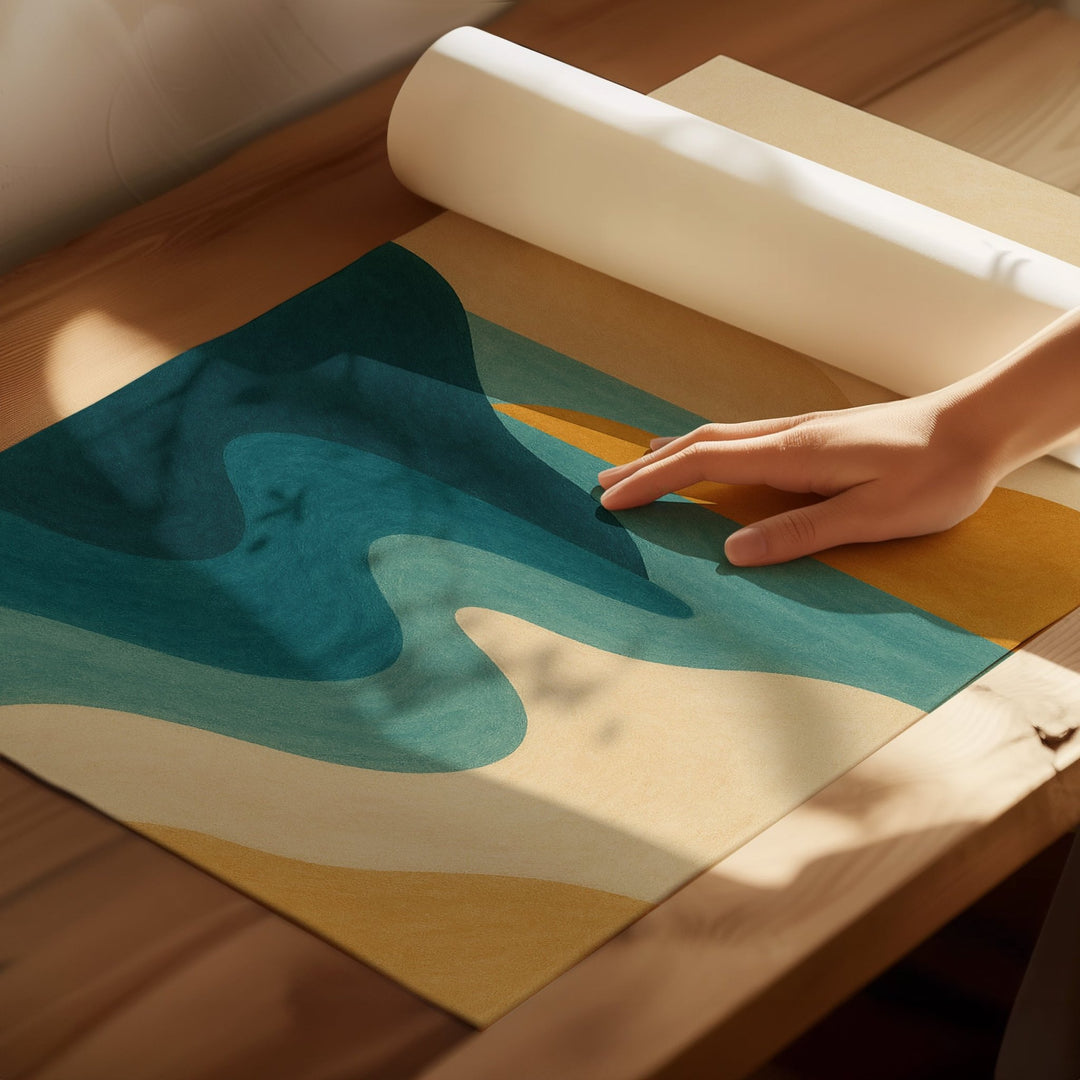 Abstract Trio Coastal Illustration Sunset Prints wall - art - picture - poster