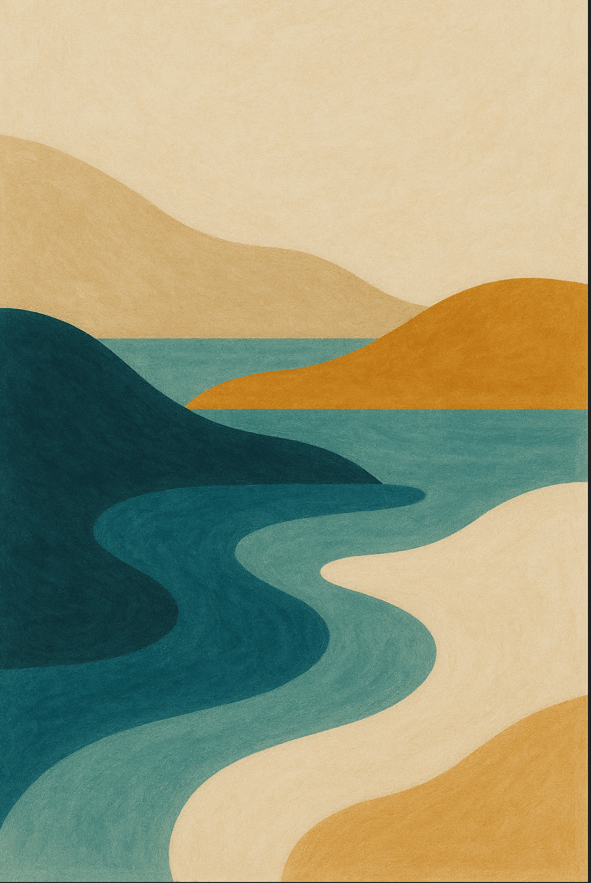 Abstract Trio Coastal Illustration Sunset Prints wall - art - picture - poster