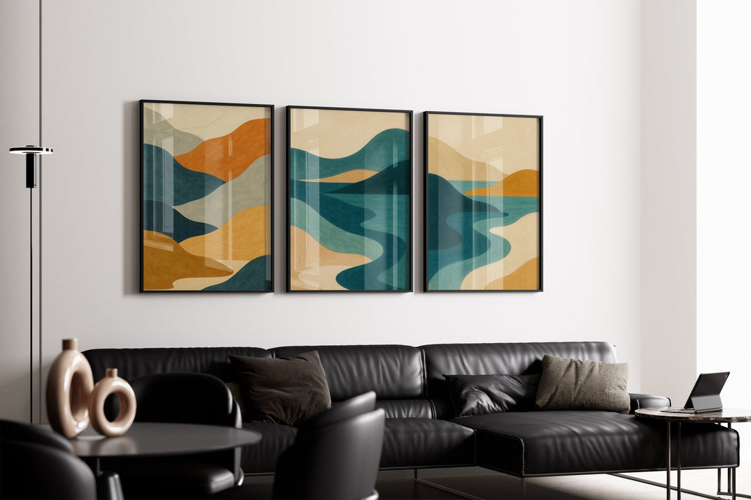 Abstract Trio Coastal Illustration Sunset Prints wall - art - picture - poster