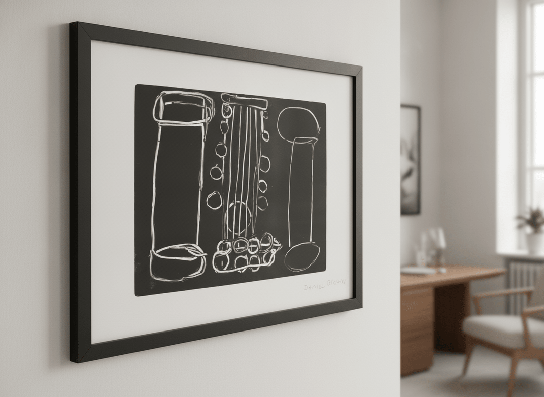 Contemporary wall art featured in a bright modern office workspace
