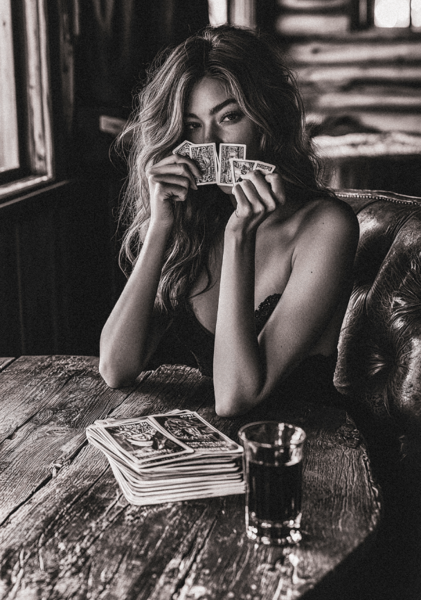 Ace of Her Sleeve by Julian Van Bausch Black and White Wall Art Photography Poker Cards Bar Art -frame