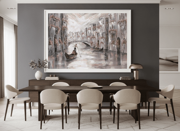 Monumental artwork centred on a feature wall in a luxe interior