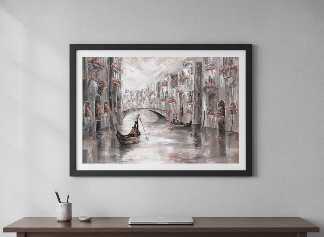 Contemporary wall art featured in a bright modern office workspace
