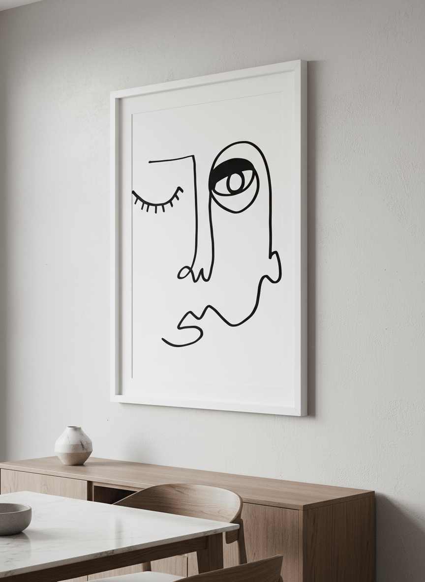 Wall art styled above a dining table in a contemporary home