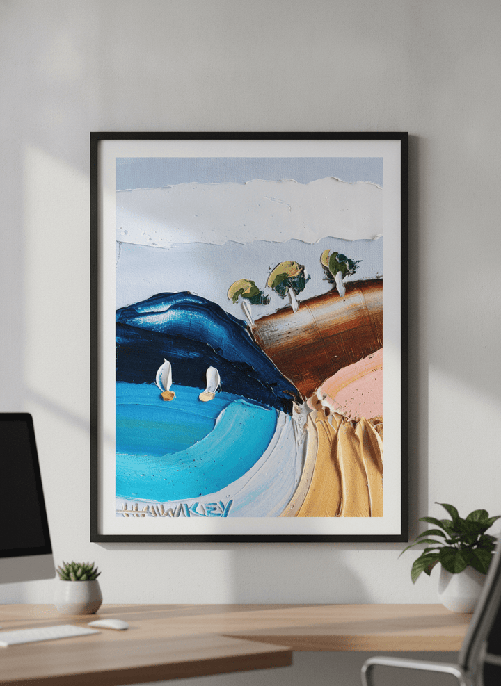 Contemporary wall art featured in a bright modern office workspace
