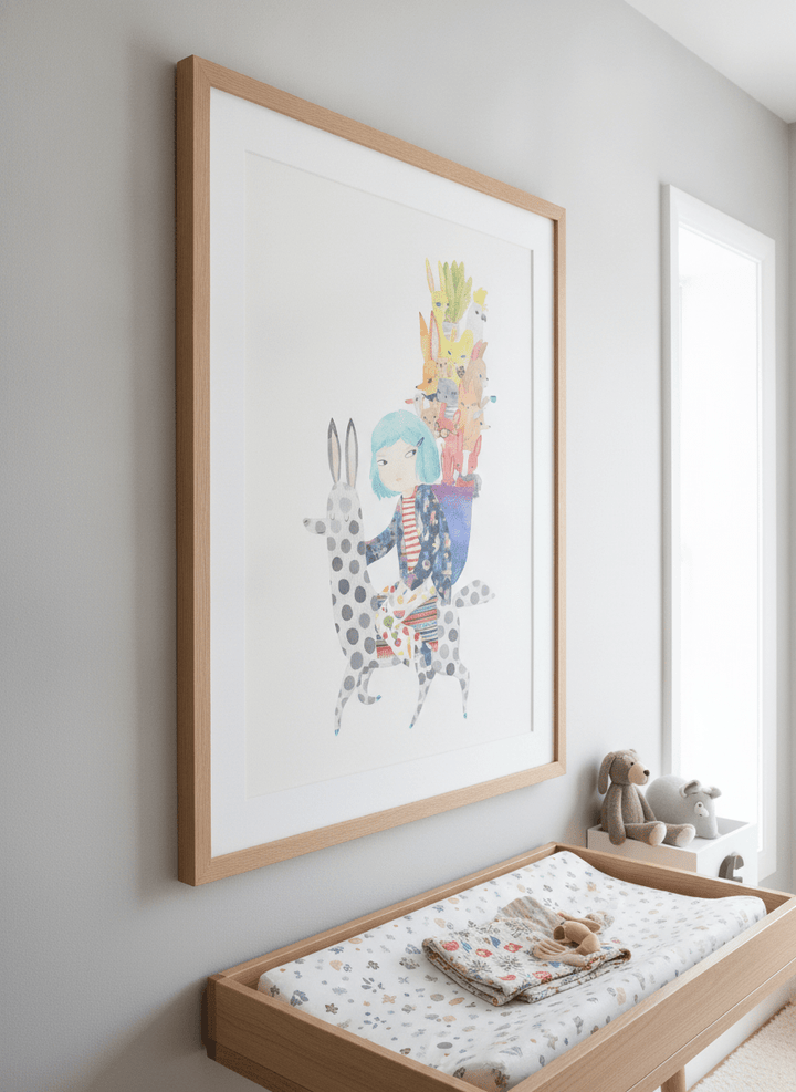 Soft neutral wall art styled in a serene nursery with pastel tones