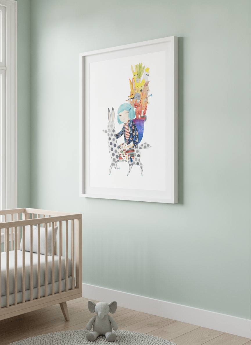 Soft neutral wall art styled in a serene nursery with pastel tones