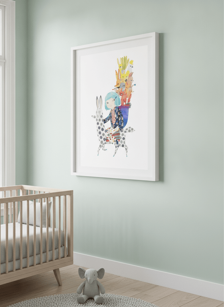 Soft neutral wall art styled in a serene nursery with pastel tones