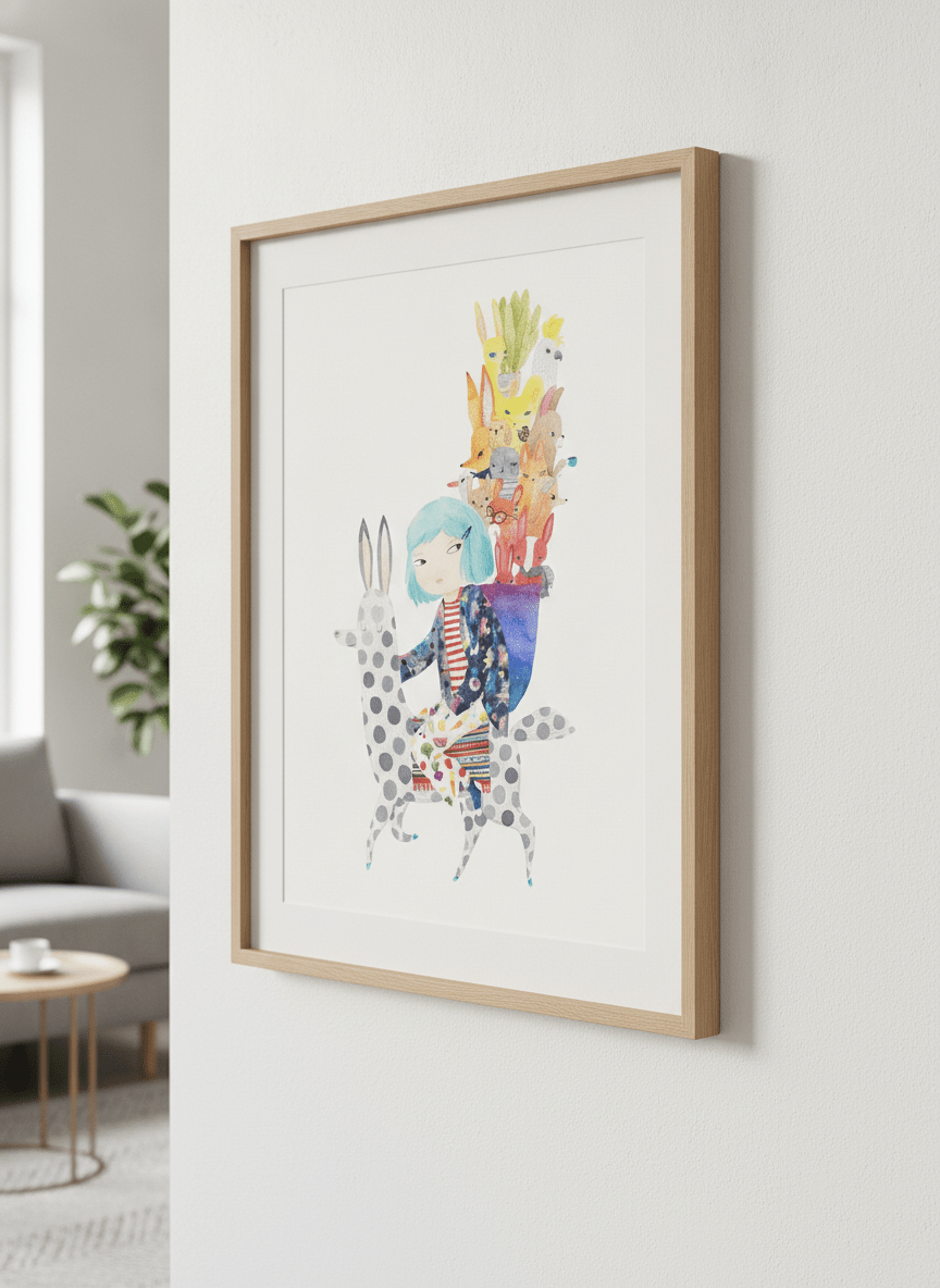 Modern wall art styled above a sofa in a neutral living room