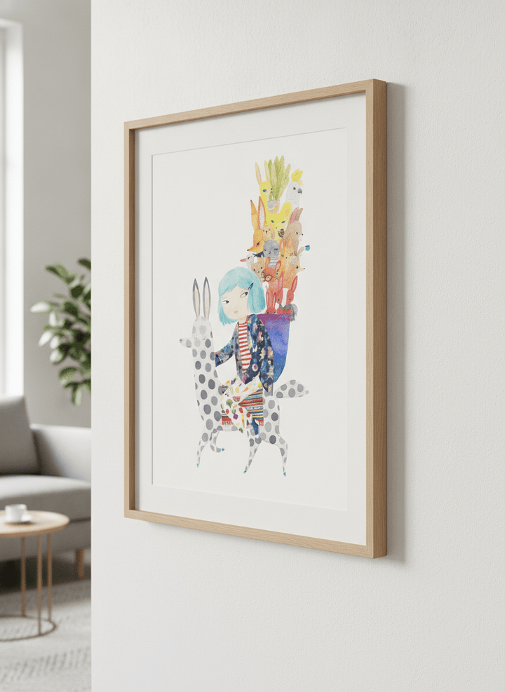 Modern wall art styled above a sofa in a neutral living room