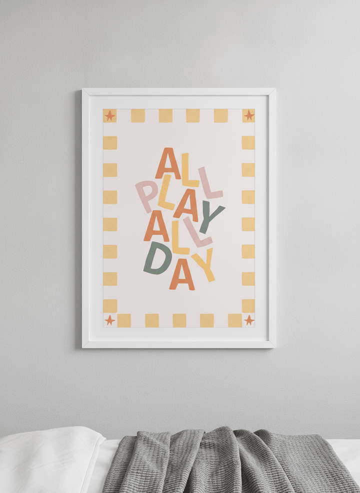 Minimalist artwork displayed in a calm, light-filled bedroom interior