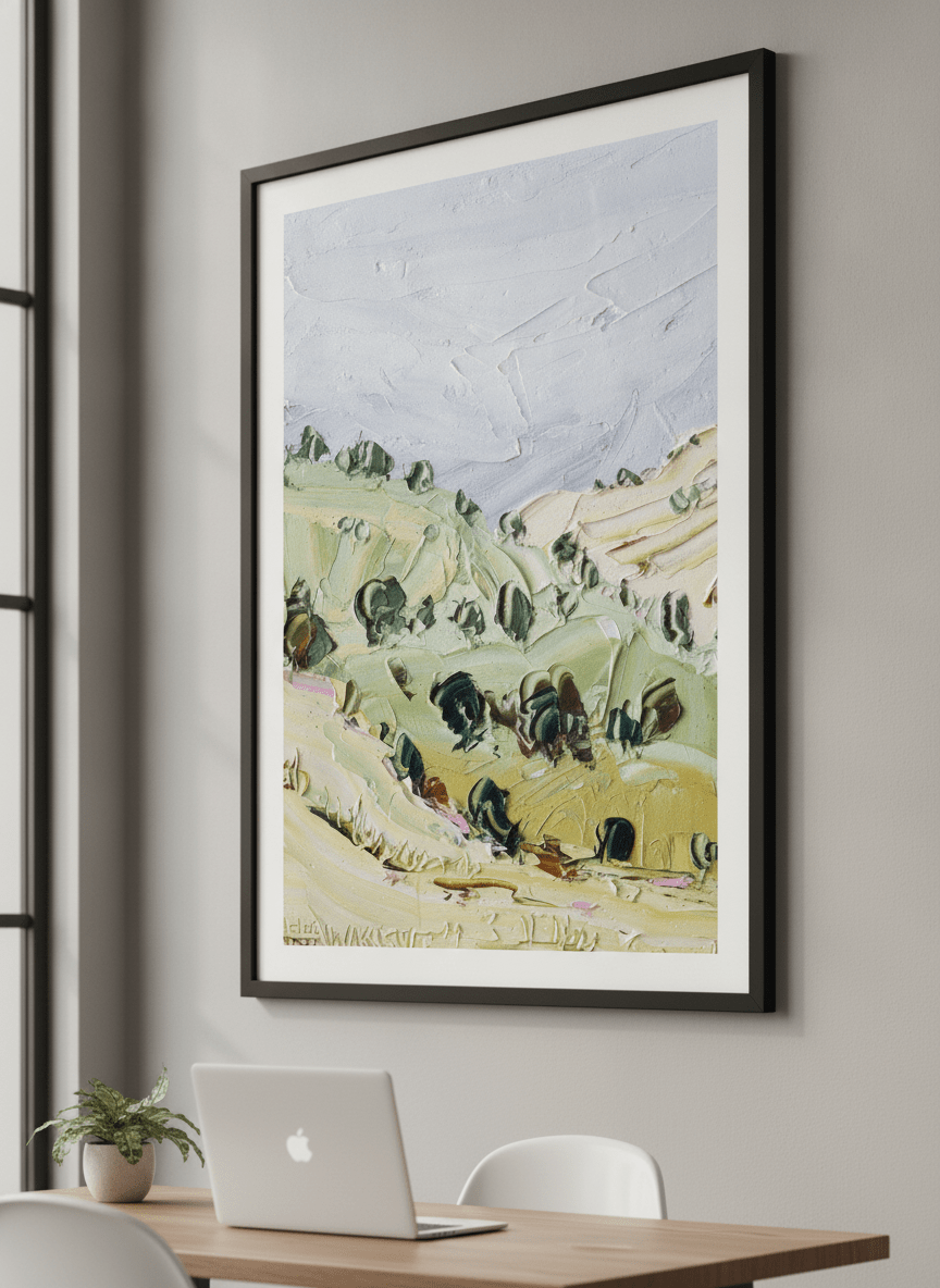 Contemporary wall art featured in a bright modern office workspace