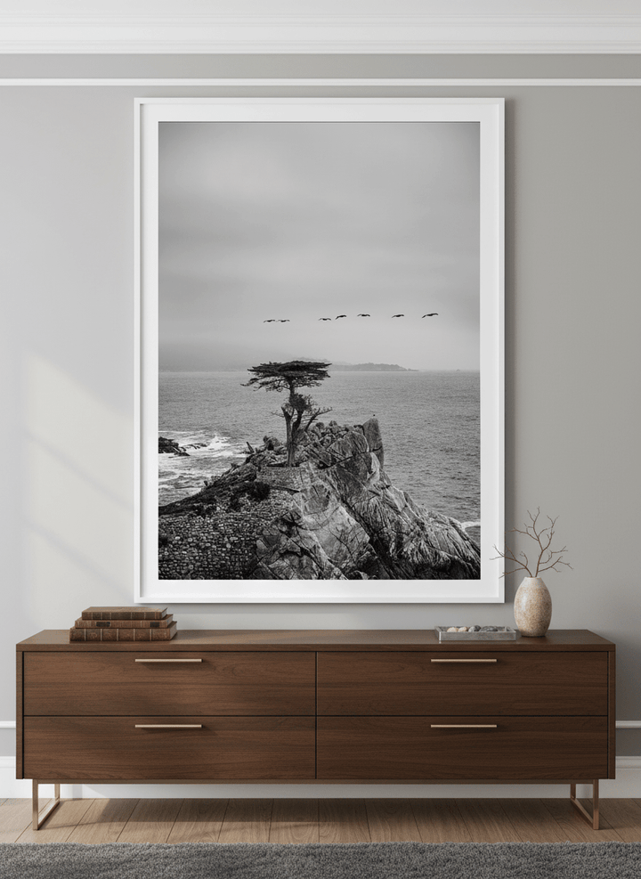 Monumental artwork centred on a feature wall in a luxe interior
