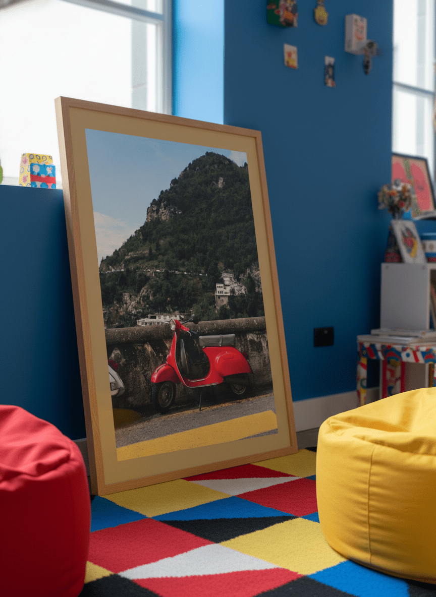 Bold wall art styled in a colourful, eclectic modern home