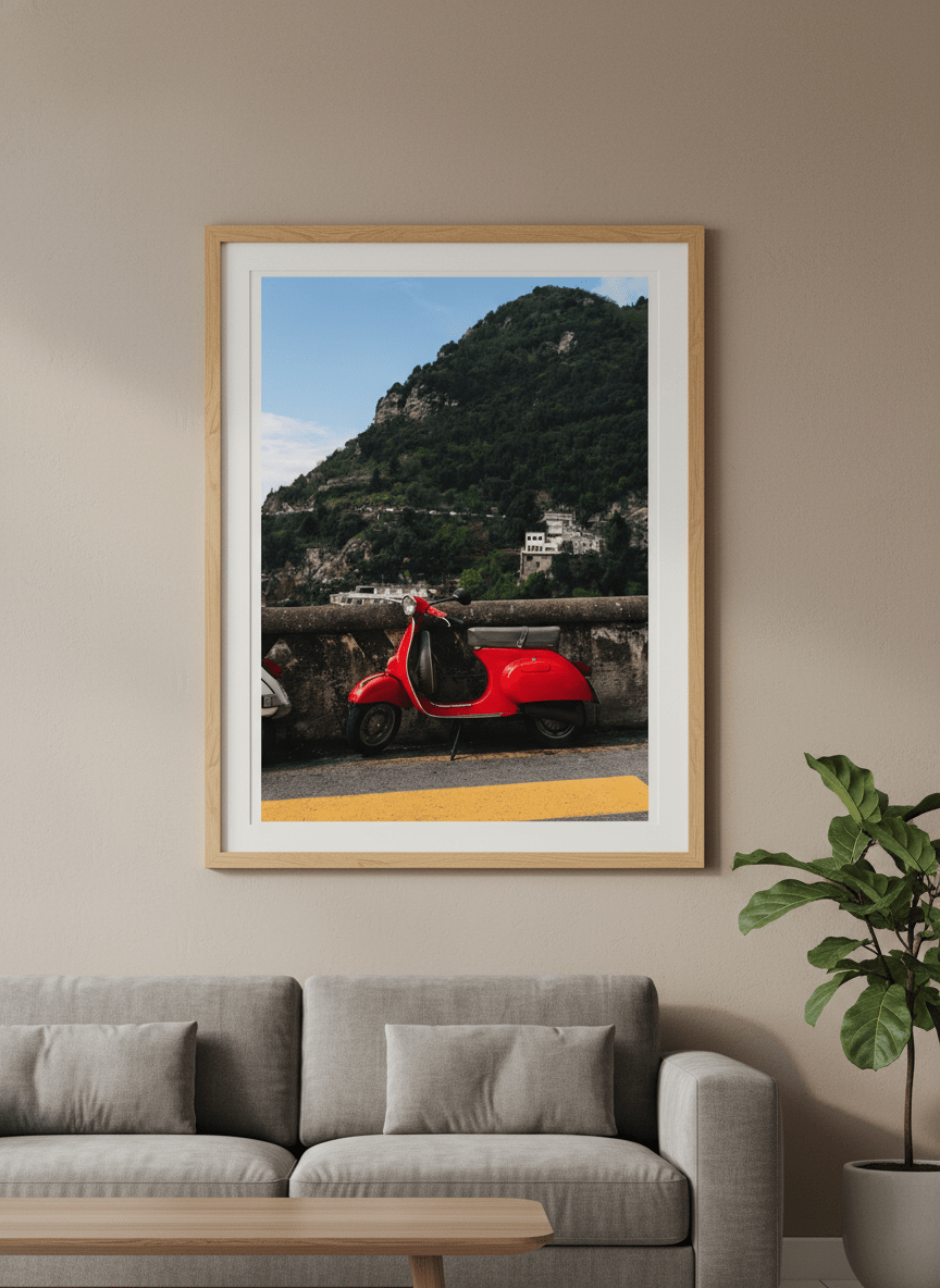 Modern wall art styled above a sofa in a neutral living room