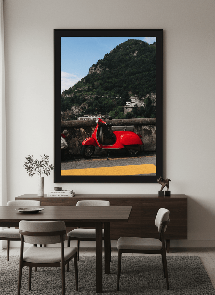 Monumental artwork centred on a feature wall in a luxe interior