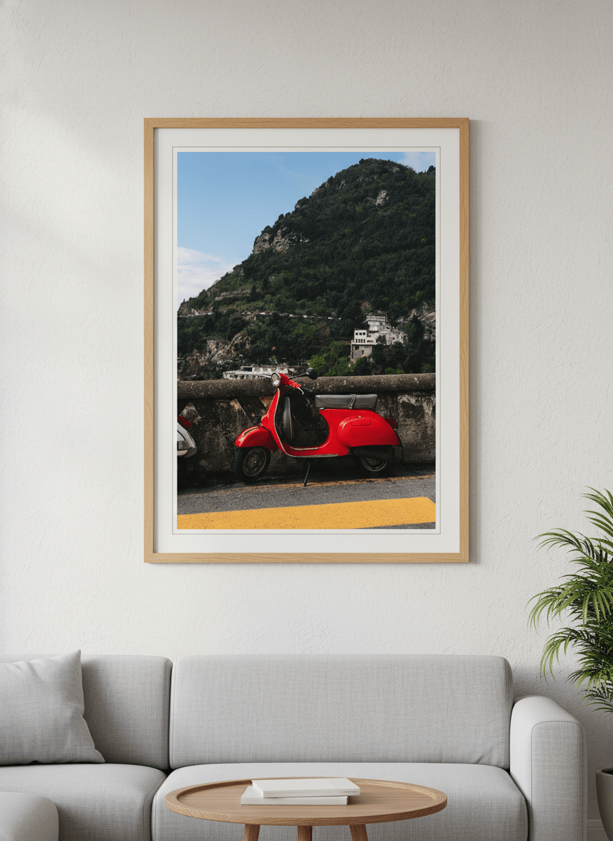 Modern wall art styled above a sofa in a neutral living room