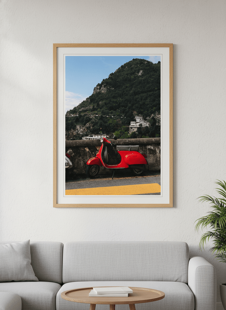 Modern wall art styled above a sofa in a neutral living room
