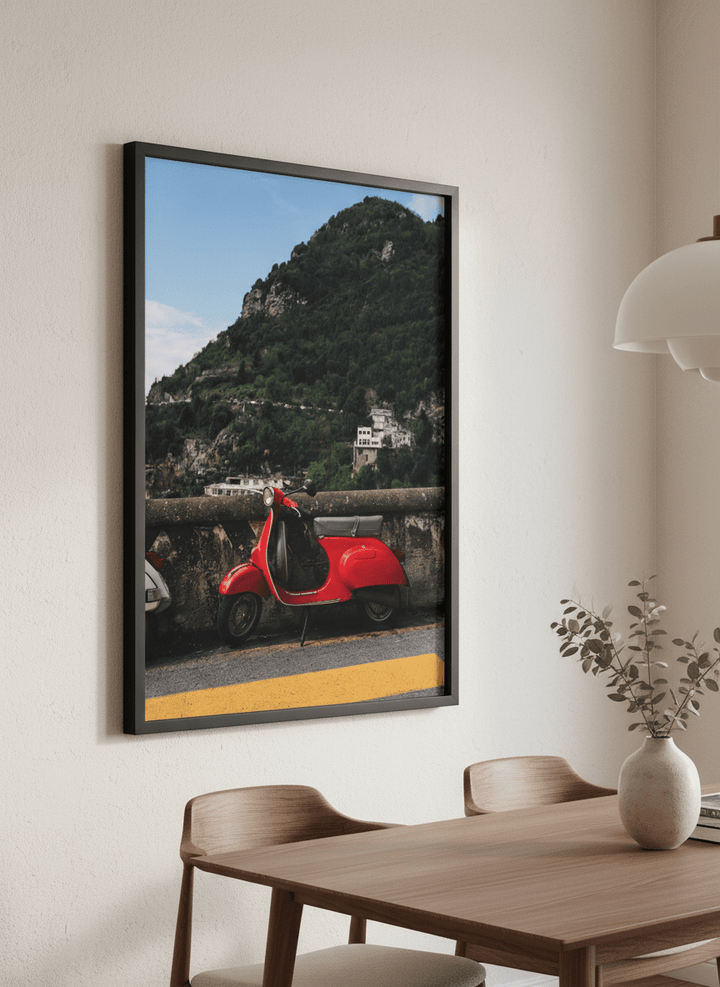 Wall art styled above a dining table in a contemporary home