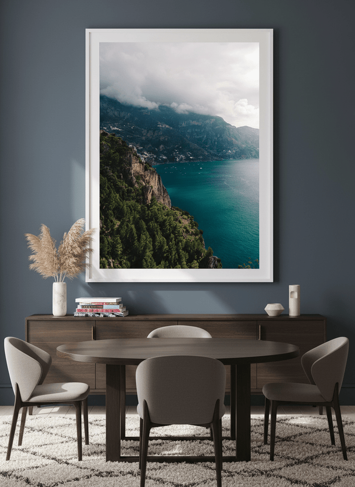 Monumental artwork centred on a feature wall in a luxe interior