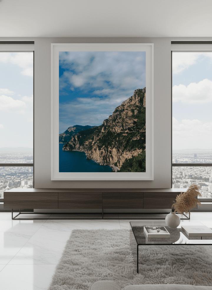 Monumental artwork centred on a feature wall in a luxe interior