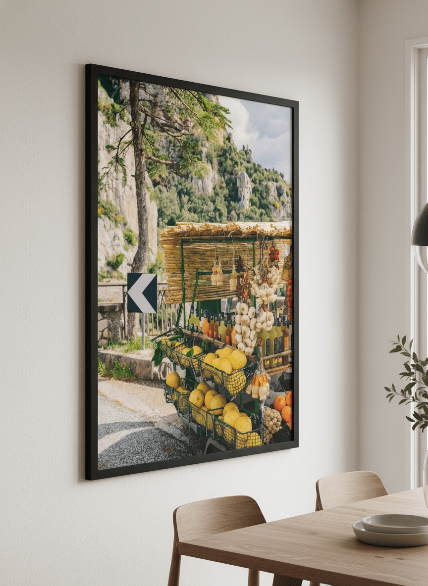 Wall art styled above a dining table in a contemporary home