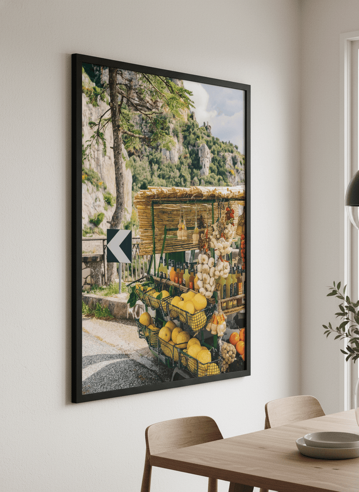 Wall art styled above a dining table in a contemporary home