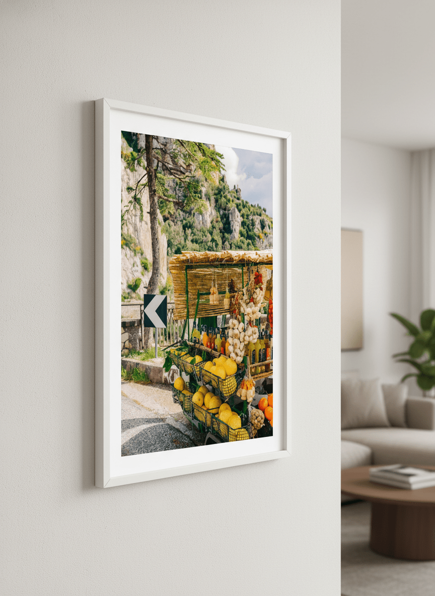 Modern wall art styled above a sofa in a neutral living room