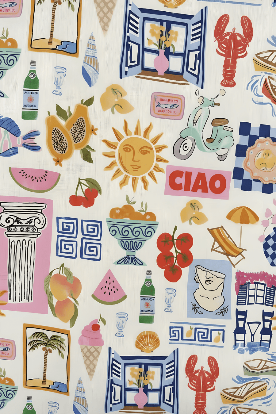 Amalfi Kitchen Repeated Pattern Wall Art Print