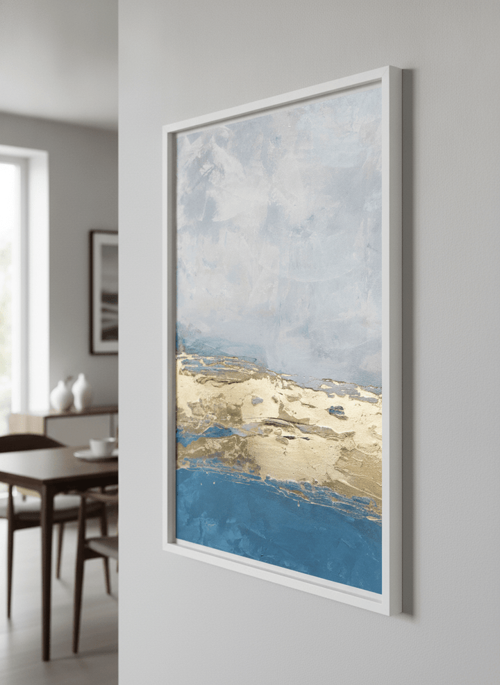 Wall art styled above a dining table in a contemporary home