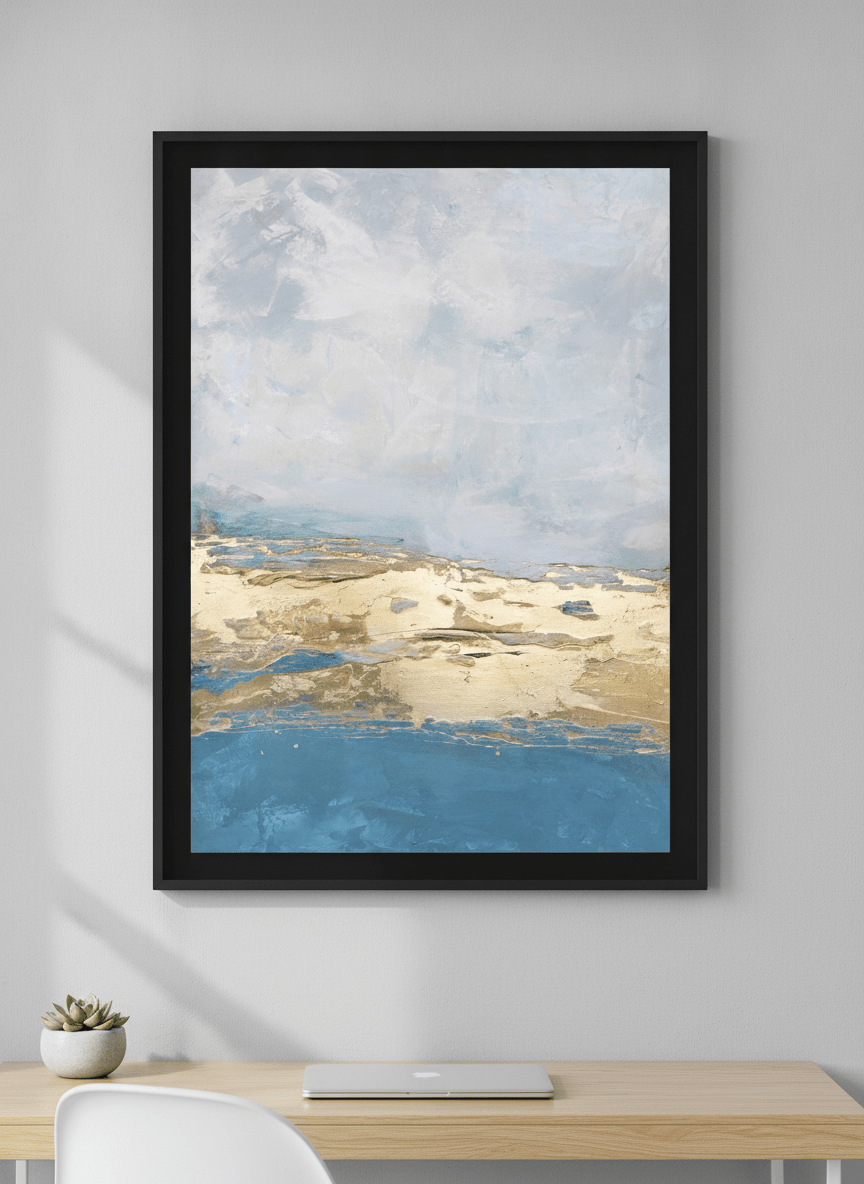 Contemporary wall art featured in a bright modern office workspace