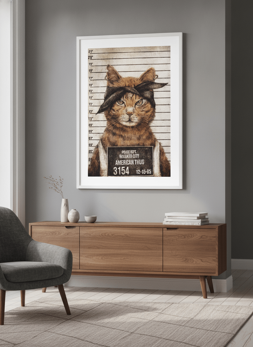 Modern wall art styled above a sofa in a neutral living room