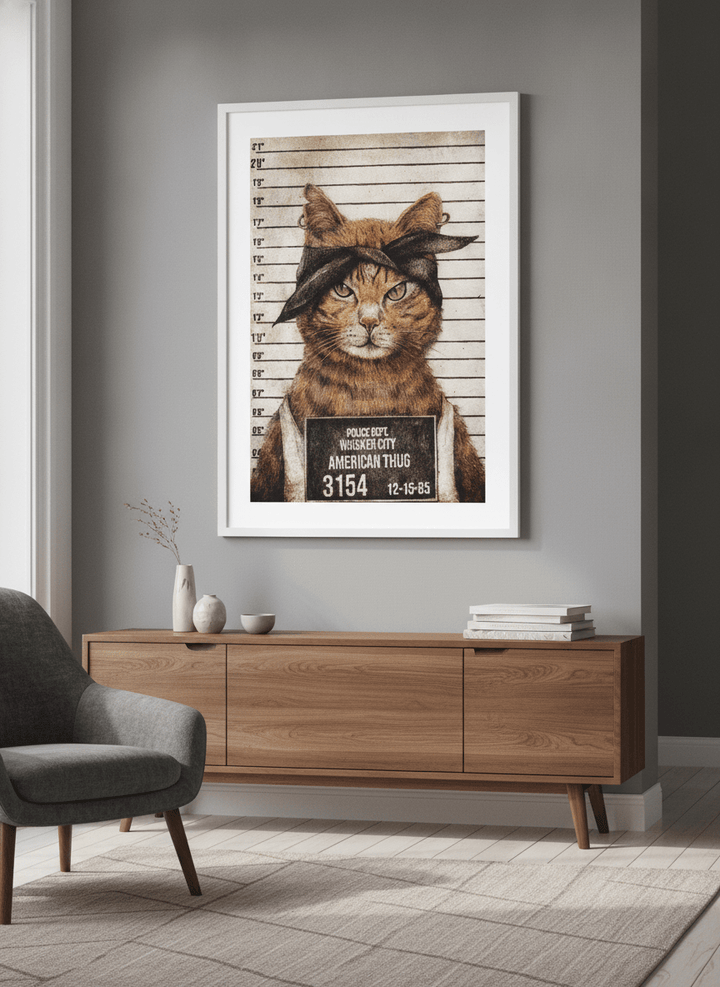 Modern wall art styled above a sofa in a neutral living room